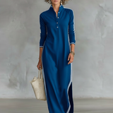 Robe Maxi Sweat Col Boutonné