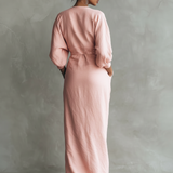 Robe Maxi en Lin Rose Décolleté en V