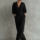 Robe Maxi en Lin Rose Décolleté en V