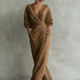 Robe Maxi en Lin Rose Décolleté en V