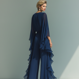 Ensemble en Chiffon Bleu Marine Volants