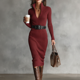 Robe Midi Tricot V-Cou Slim Fit
