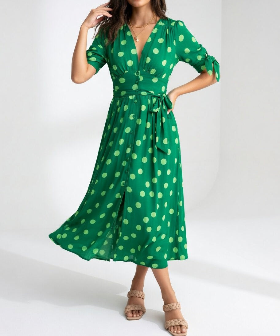 Clarisse™ — Robe midi à pois élégance naturelle