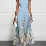 Rosalyn | Robe Maxi Chiffon avec Fleurs Bleues