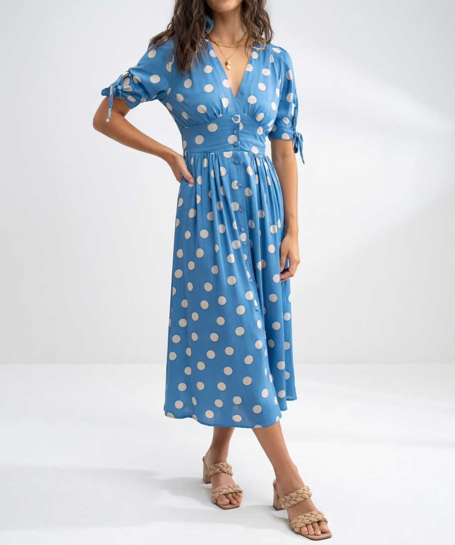Clarisse™ — Robe midi à pois élégance naturelle