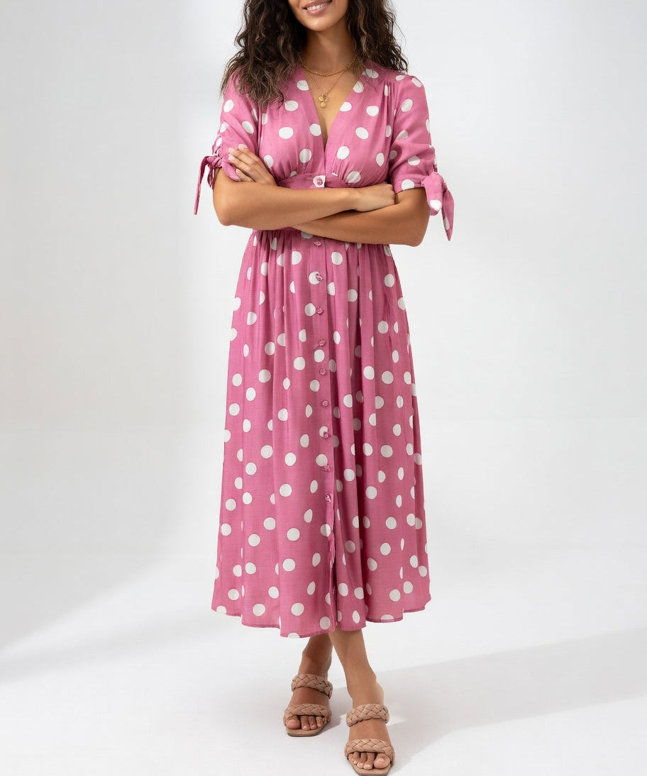 Clarisse™ — Robe midi à pois élégance naturelle