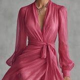 Beatrice | Robe longue en chiffon élégante avec décolleté en V et taille à nouer