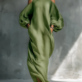 Anika | Robe Maxi à Manches Bouffantes Verte