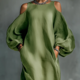 Anika | Robe Maxi à Manches Bouffantes Verte