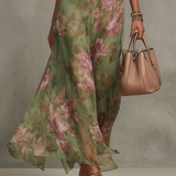 Firenze | Robe Maxi Chiffon Florale Verte à Dos Nu