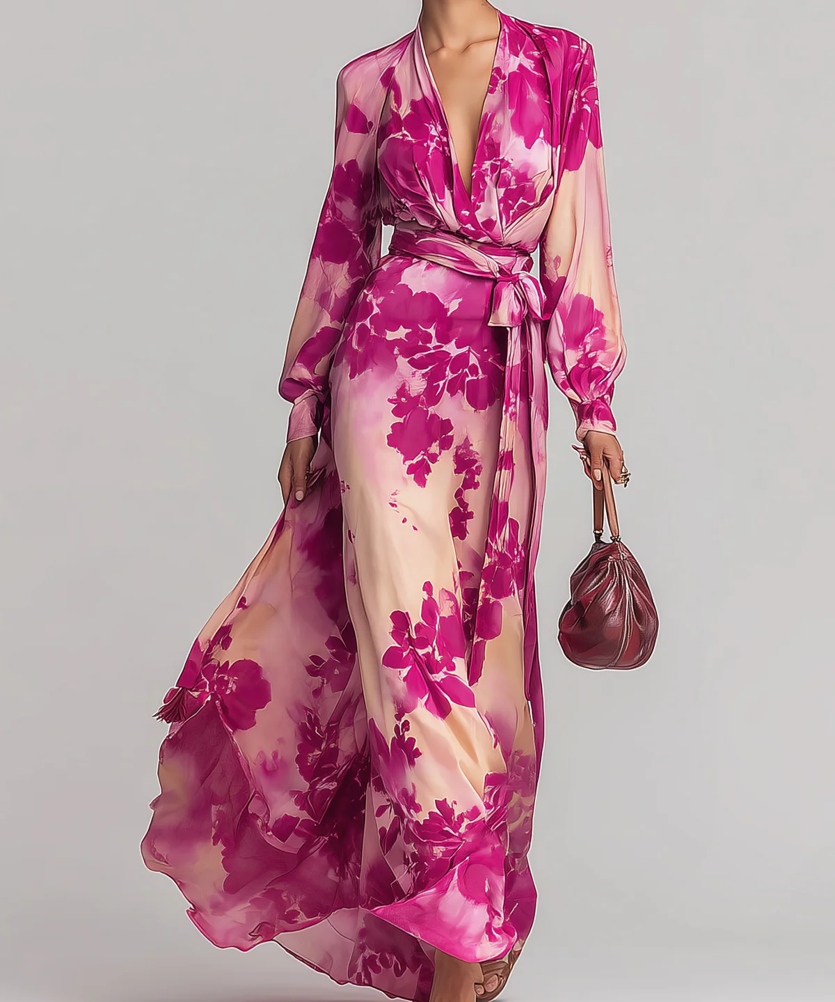 Julia | Robe Maxi Fleurie avec Décolleté en V et Ceinture