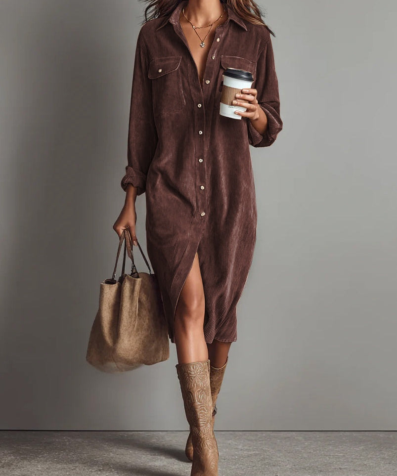 Vera - Robe Midi en Velours Côtelé