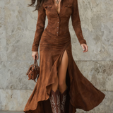Ana - Robe Longue Rétro Marron