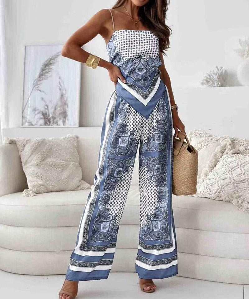 Helen | Ensemble élégant de deux pièces avec top à lacets et pantalon prêt pour les vacances