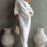 Robe en Lin Écru Sans Épaules