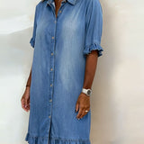 Anne™ | Robe en denim froncé