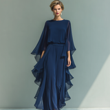 Ensemble en Chiffon Bleu Marine Volants