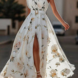 Julie | Robe Maxi Chiffon Florale à Épaules Dégagées Vert Clair