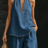 Sandra - Ensemble Col Halter Jeans
