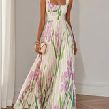 Marie | Robe Maxi Chiffon Florale Plissée Blanche