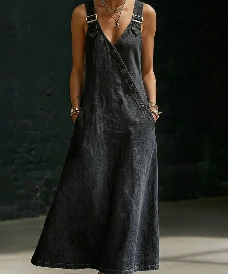 Vera™ | Robe longue en denim boutonnée