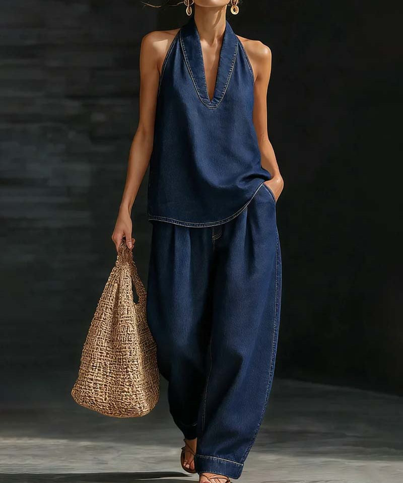 Sandra - Ensemble Col Halter Jeans
