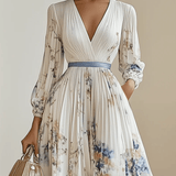 Amalia | Robe Maxi en Chiffon Floral Blanc avec Manches Volumineuses