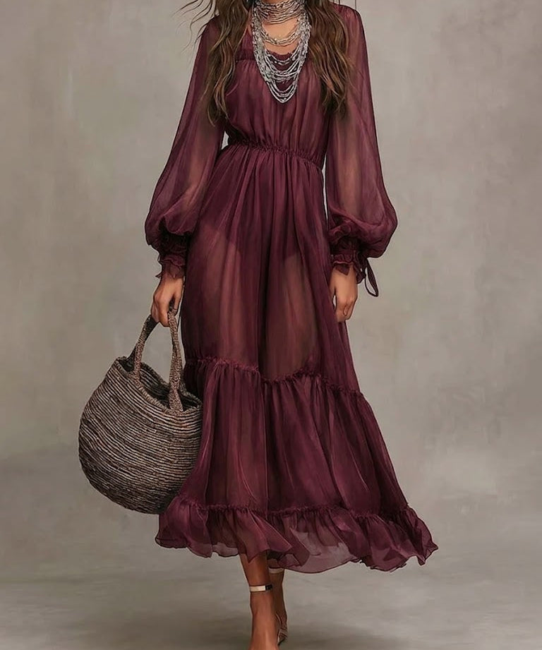Gerda | Robe Midi Élégante avec Col en V