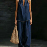Sandra - Ensemble Col Halter Jeans