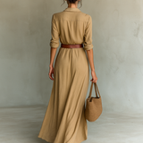 Robe Maxi Col Revers Manches Longues