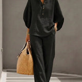 Maribel™ | Ensemble en lin avec manches chauve-souris et pantalon large