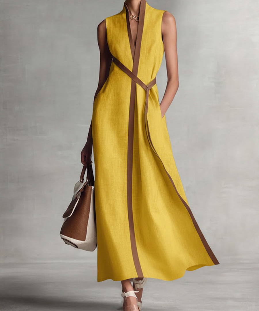 Bella | Robe Élégante en Coton et Lin Sans Manches à Col Montant