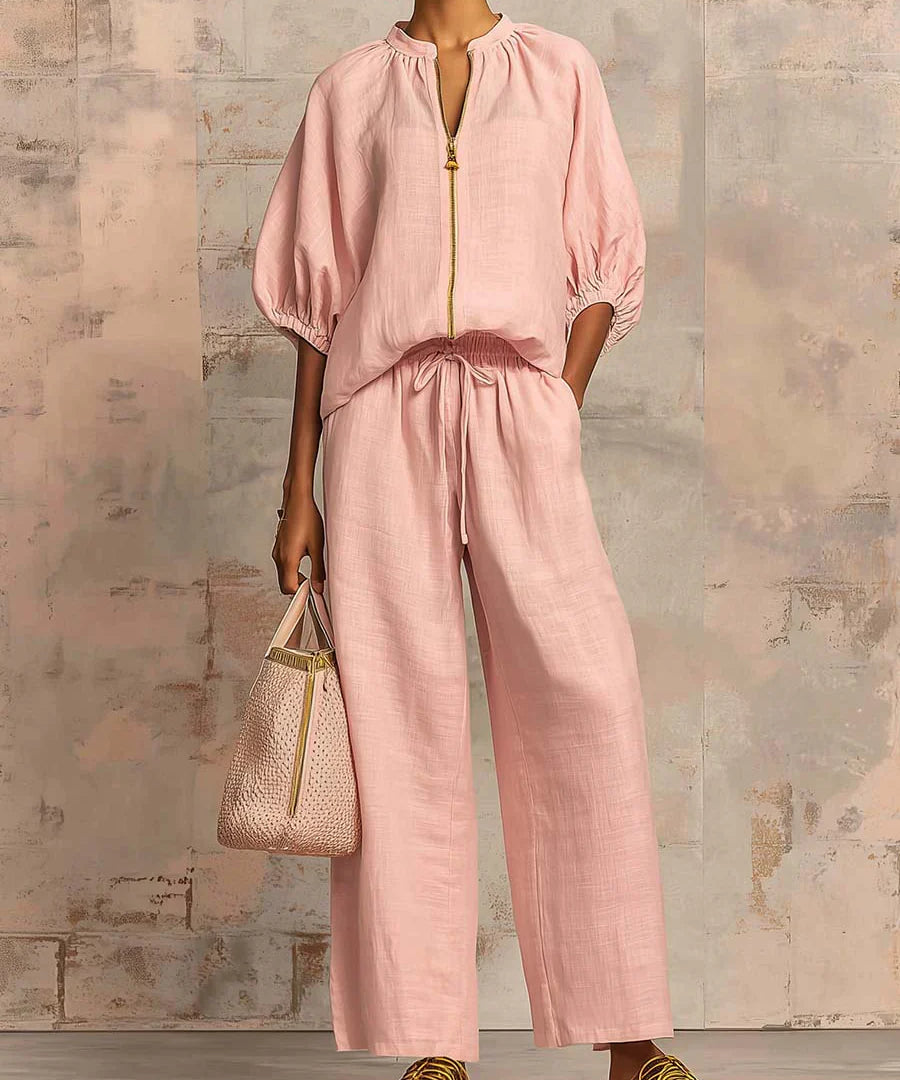 Alba | Ensemble de deux pièces : Chemise de style décontracté et pantalon à jambes larges