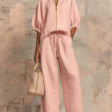 Alba | Ensemble de deux pièces : Chemise de style décontracté et pantalon à jambes larges
