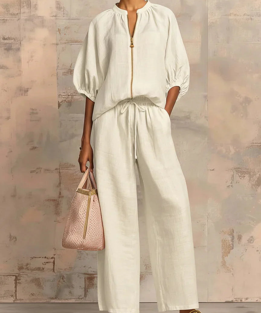 Alba | Ensemble de deux pièces : Chemise de style décontracté et pantalon à jambes larges