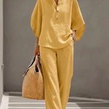 Maribel™ | Ensemble en lin avec manches chauve-souris et pantalon large
