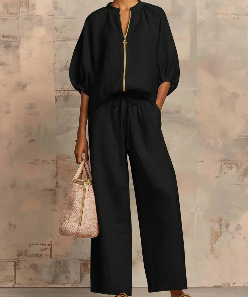 Alba | Ensemble de deux pièces : Chemise de style décontracté et pantalon à jambes larges