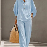 Maribel™ | Ensemble en lin avec manches chauve-souris et pantalon large