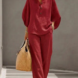 Maribel™ | Ensemble en lin avec manches chauve-souris et pantalon large