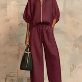 Alba | Ensemble de deux pièces : Chemise de style décontracté et pantalon à jambes larges