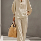Maribel™ | Ensemble en lin avec manches chauve-souris et pantalon large