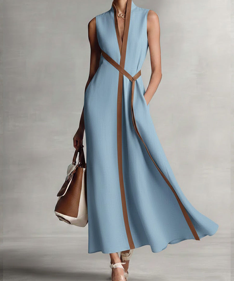 Bella | Robe Élégante en Coton et Lin Sans Manches à Col Montant