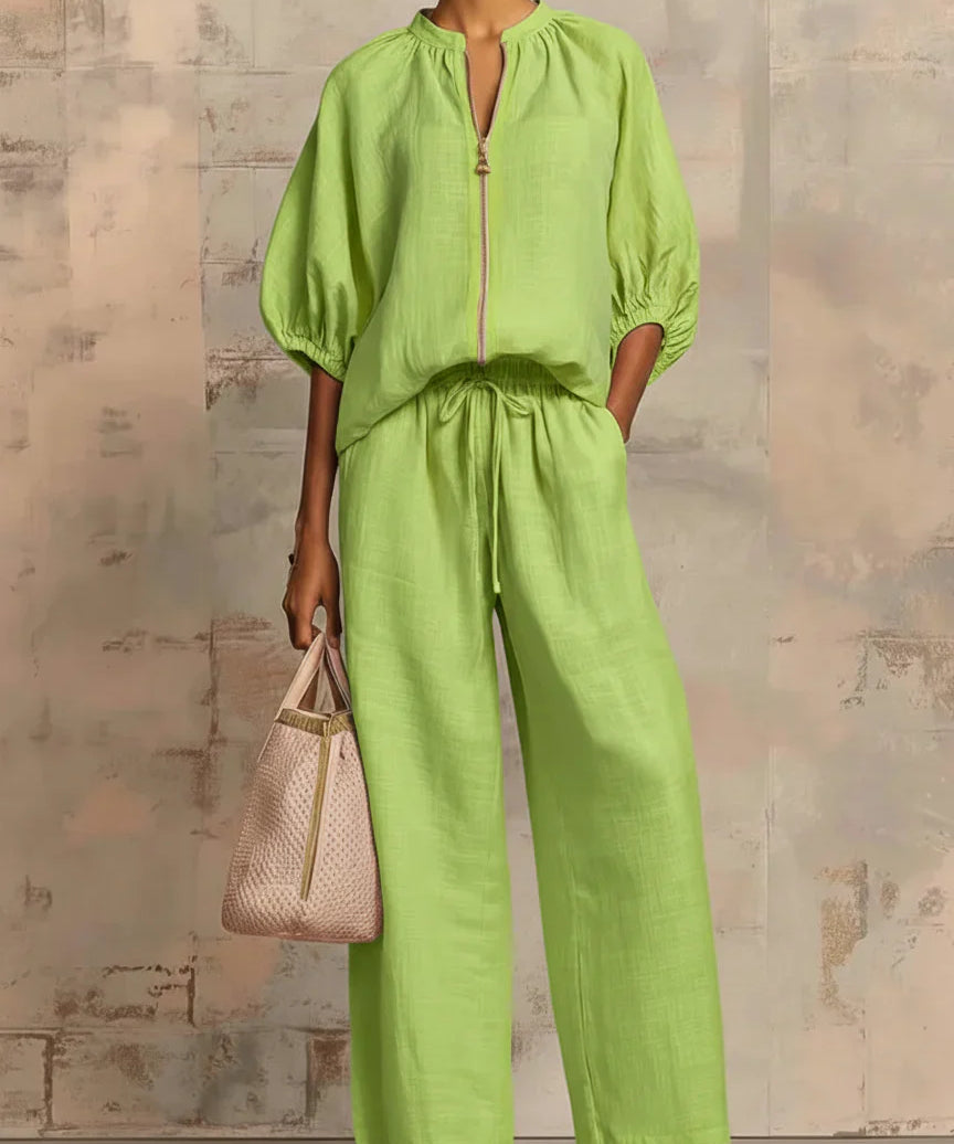 Alba | Ensemble de deux pièces : Chemise de style décontracté et pantalon à jambes larges