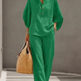 Maribel™ | Ensemble en lin avec manches chauve-souris et pantalon large