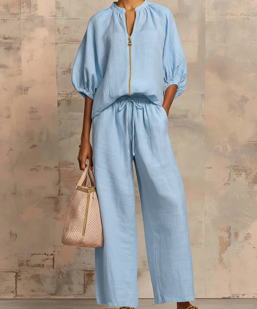 Alba | Ensemble de deux pièces : Chemise de style décontracté et pantalon à jambes larges