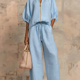 Alba | Ensemble de deux pièces : Chemise de style décontracté et pantalon à jambes larges